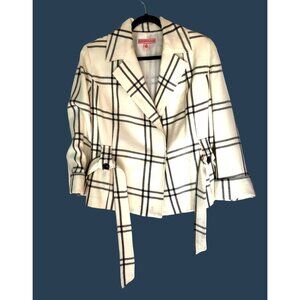 BANDOLONO- WOMENS CREAM/BLACK WOOL BUTTON FRONT 3/4 SLEEVVE JACKET SIZE 16